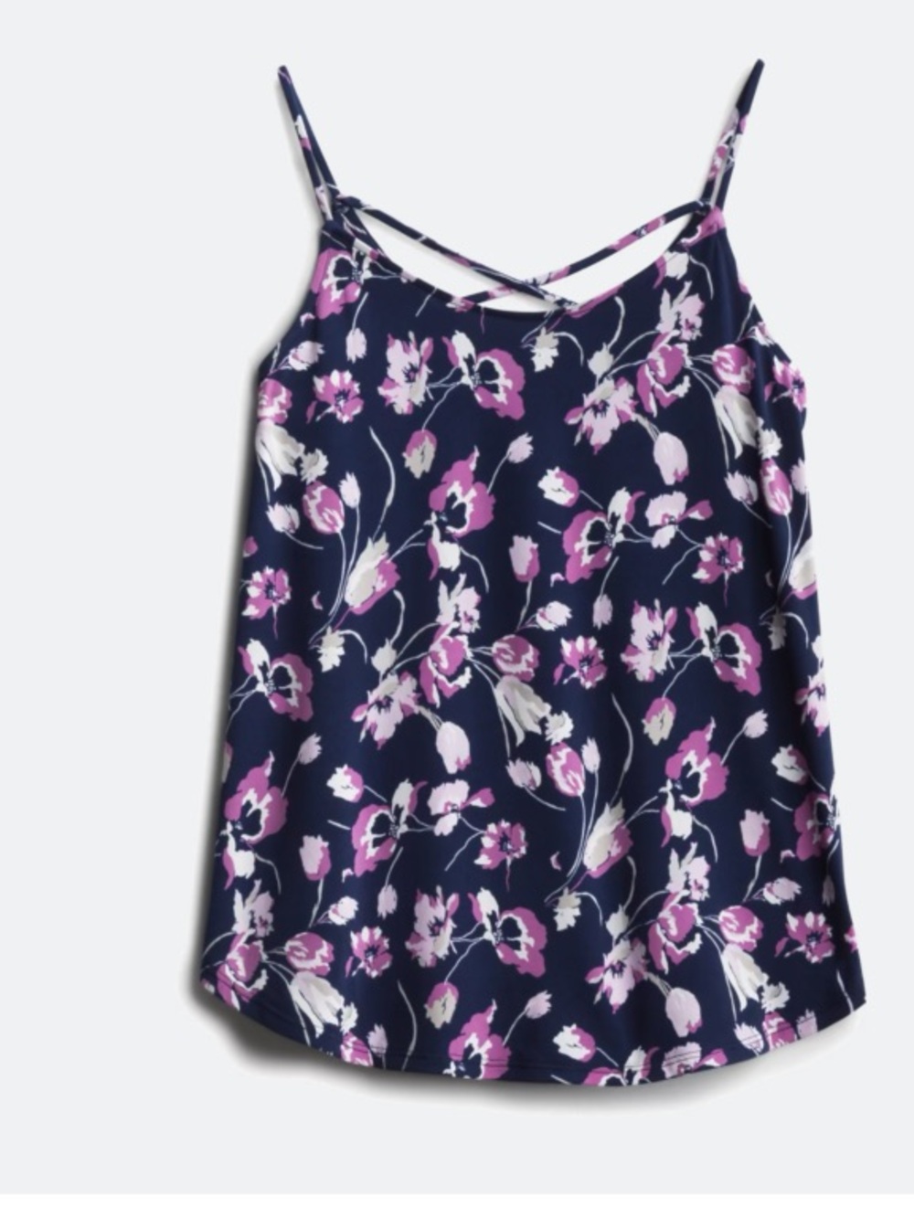 Kaileigh Navy Floral Strappy Cami with Pink & White Blooms
